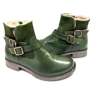 MIZ MOOZ LEATHER BOOTIE WOOL LINING SIDE ZIP FOREST GREEN 37EU / 7US NEW Z-220